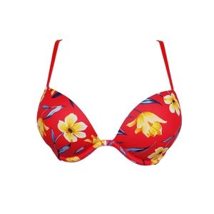 VS PINK Red Yellow Floral Print Wear Everywhere Super Push-Up Bra Size 32C